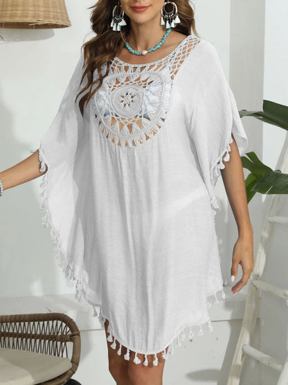 Tassel Crochet Round Neck Cover-Up - adritiX