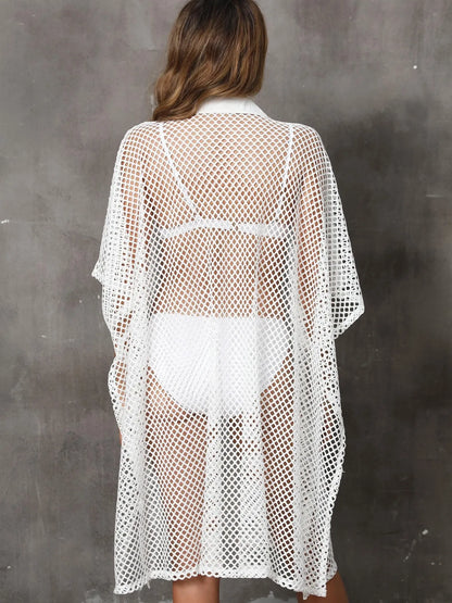 Sheer Mesh Button Up Cover Up - adritiX