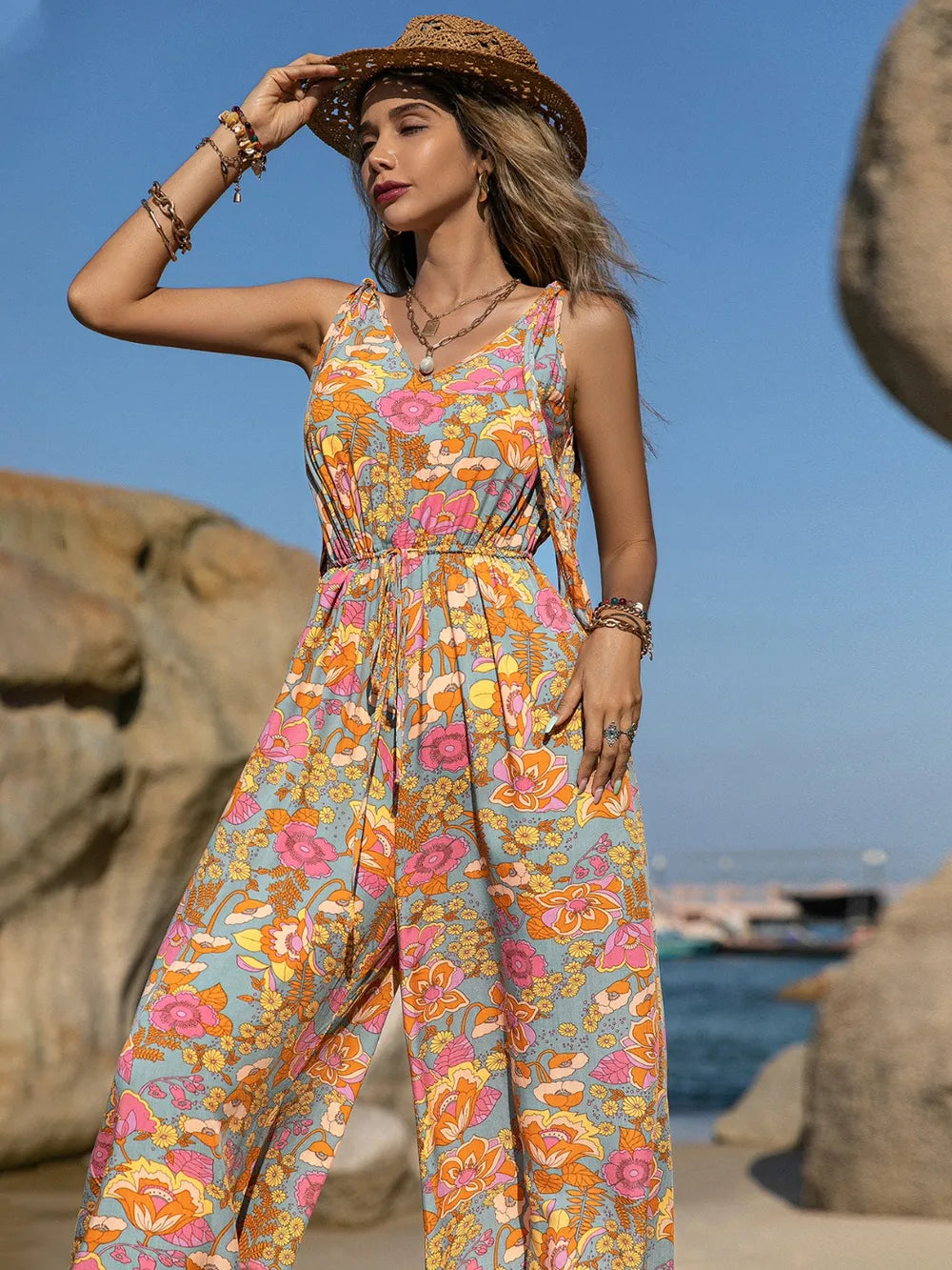 Elegant V-Neck Wide Leg Jumpsuit - adritiX