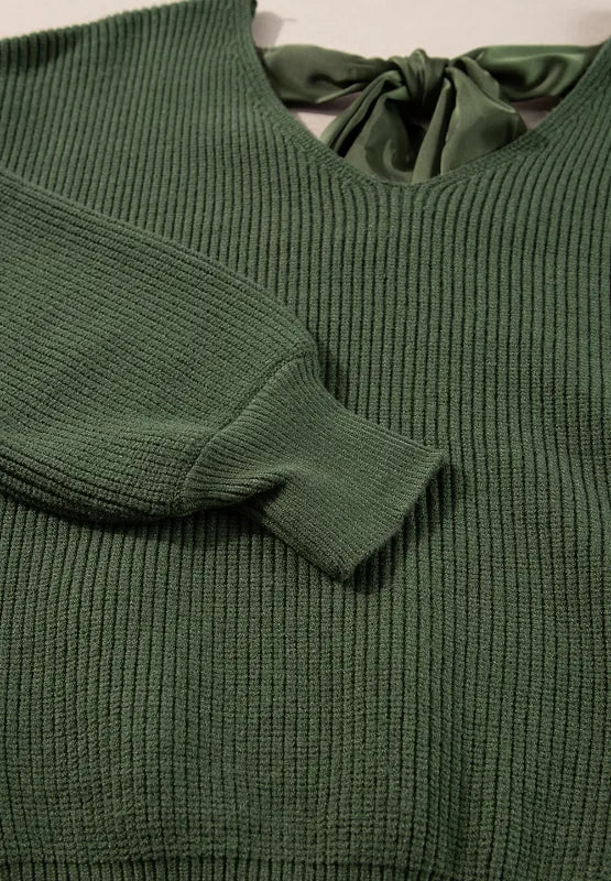 Tied Back V-Neck Long Sleeve Sweater - adritiX