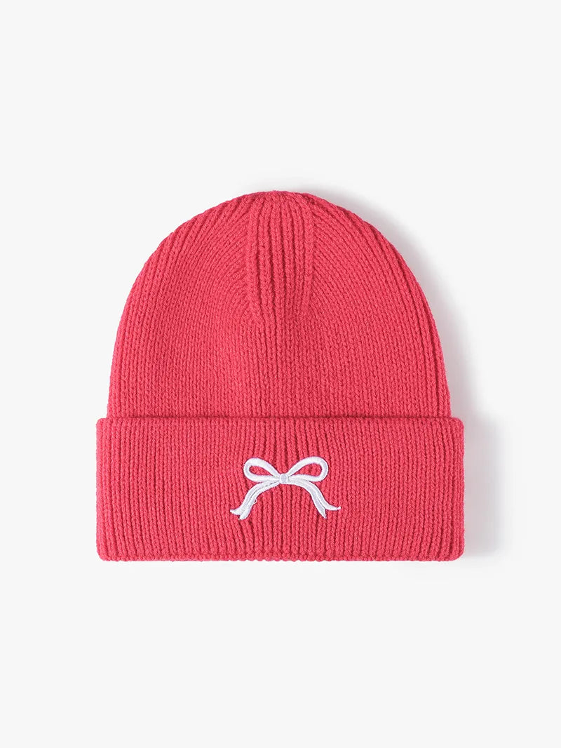 Embroidered Bow Knit Hat - adritiX