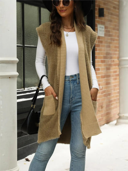 Pocketed Open Front Cap Sleeve Cardigan - adritiX
