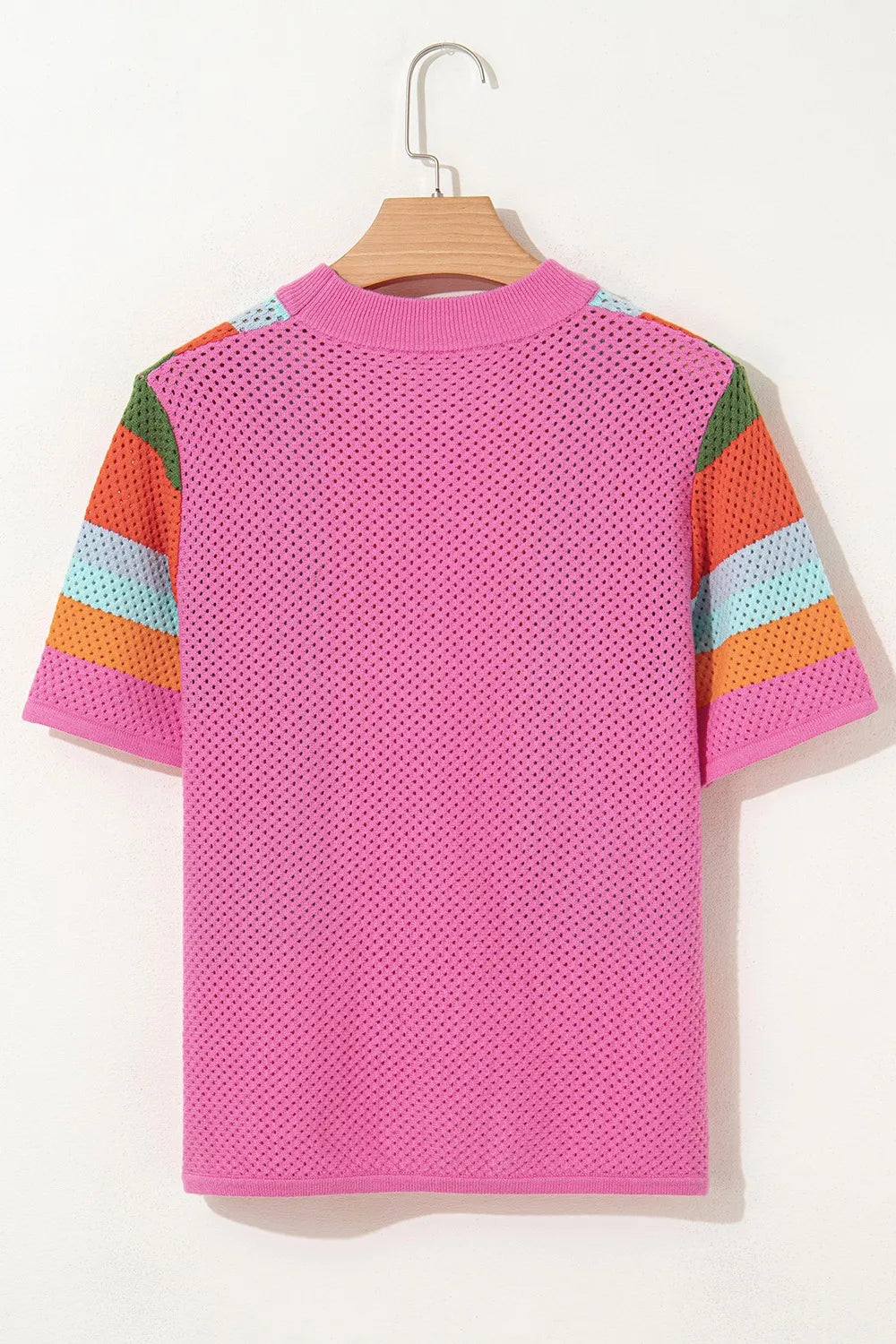 Color Block Eyelet Casual Knit Top - adritiX