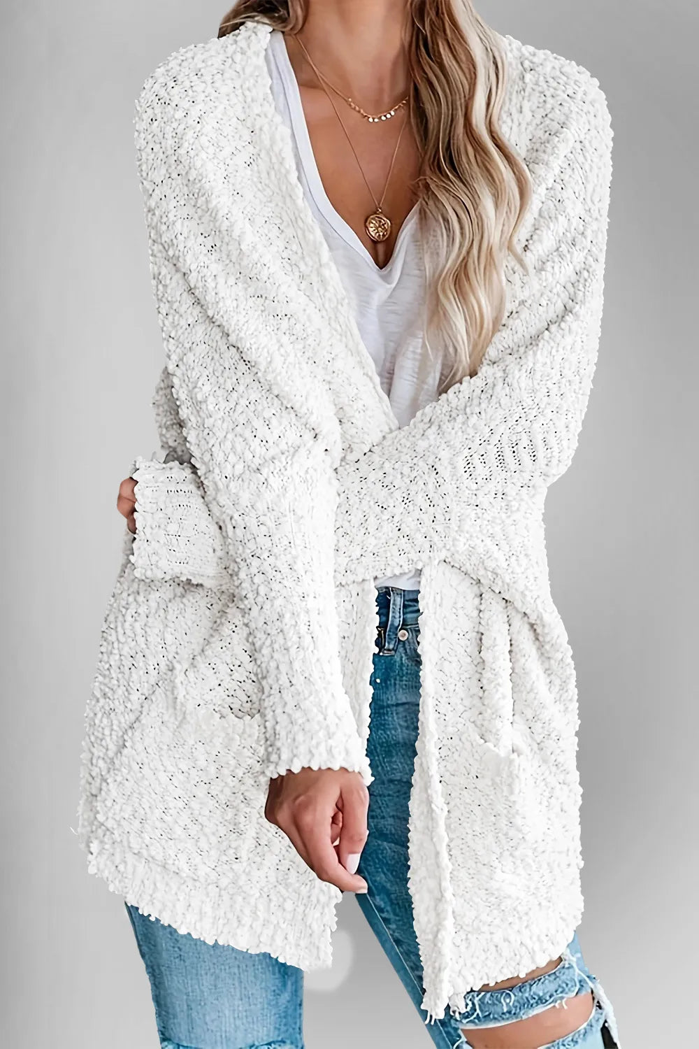 Double Take Pocketed Open Front Long Sleeve Cardigan - adritiX