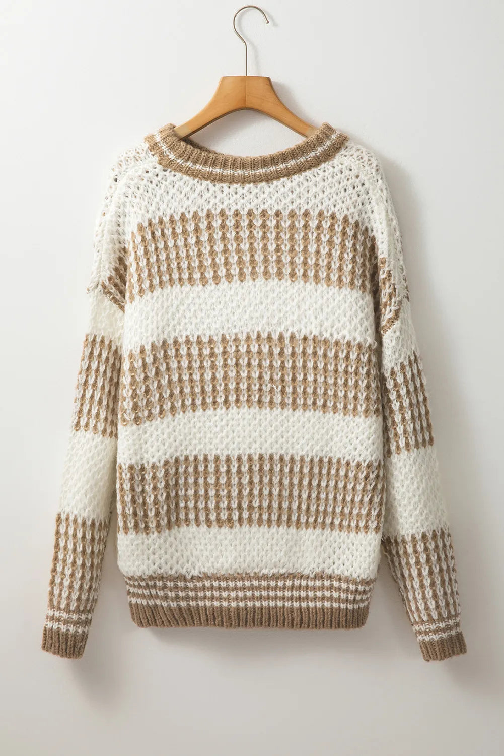 Color Block Round Neck Dropped Shoulder Sweater - adritiX