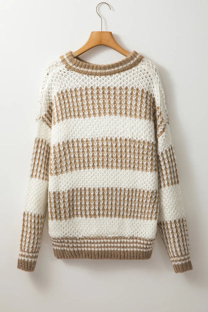 Color Block Round Neck Dropped Shoulder Sweater - adritiX