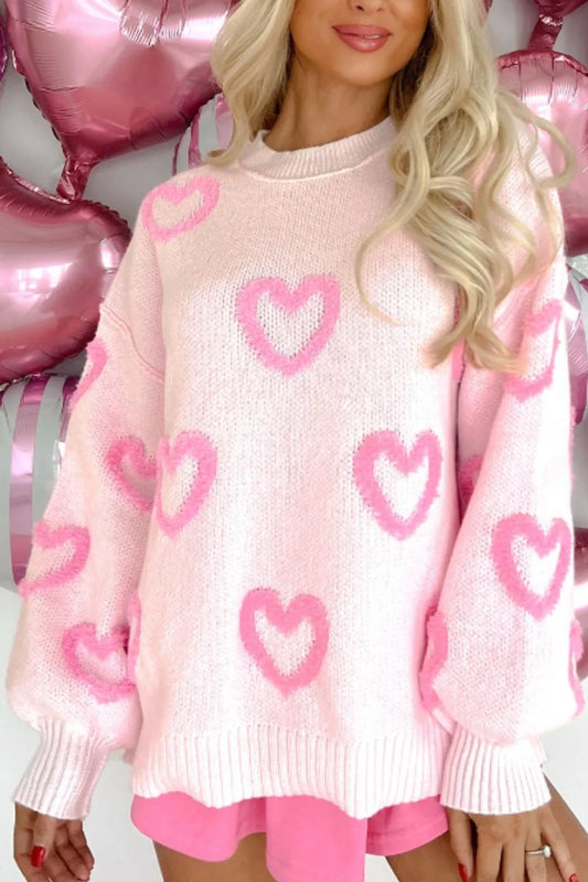 High-Low Heart Round Neck Long Sleeve Sweater - adritiX