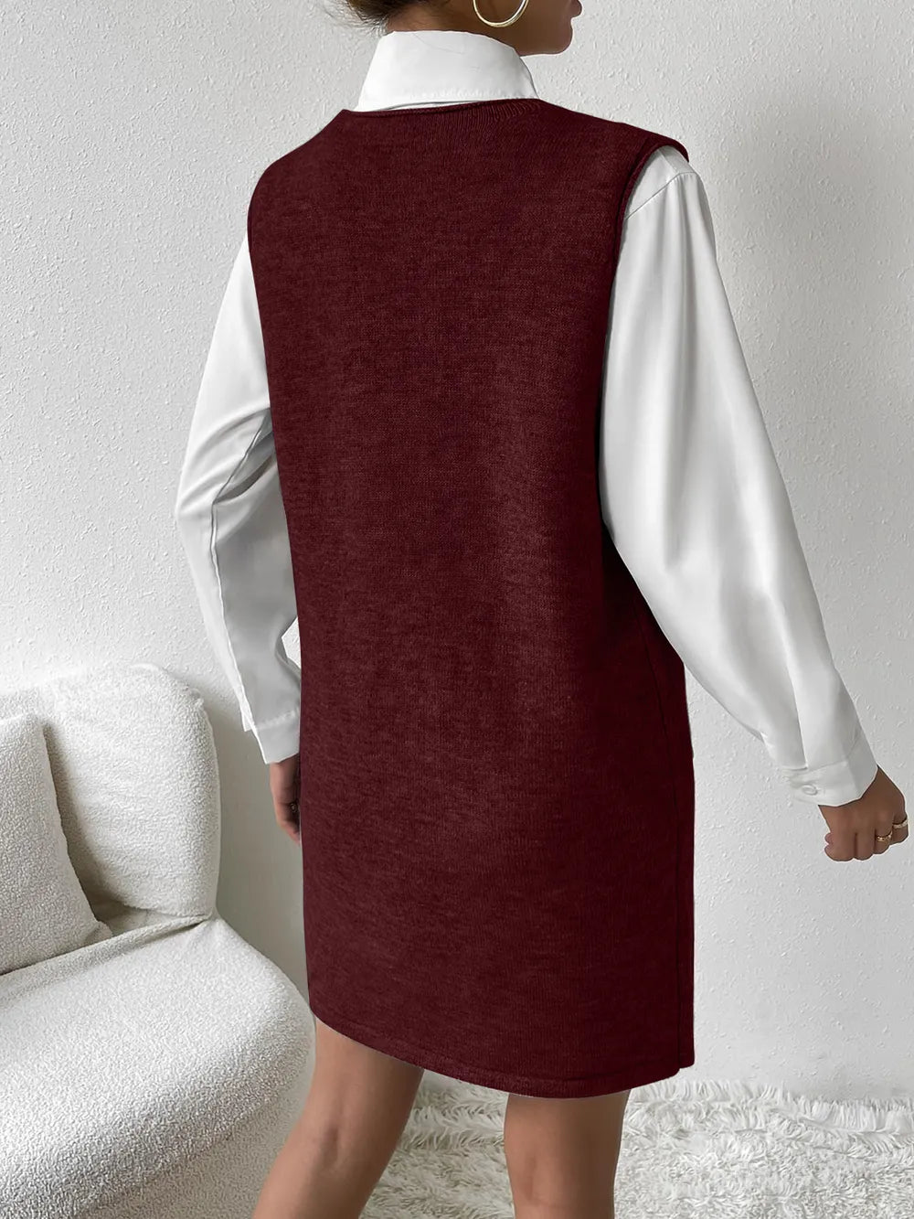 V-Neck Sleeveless Sweater Dress with Pockets - adritiX
