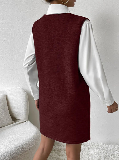 V-Neck Sleeveless Sweater Dress with Pockets - adritiX