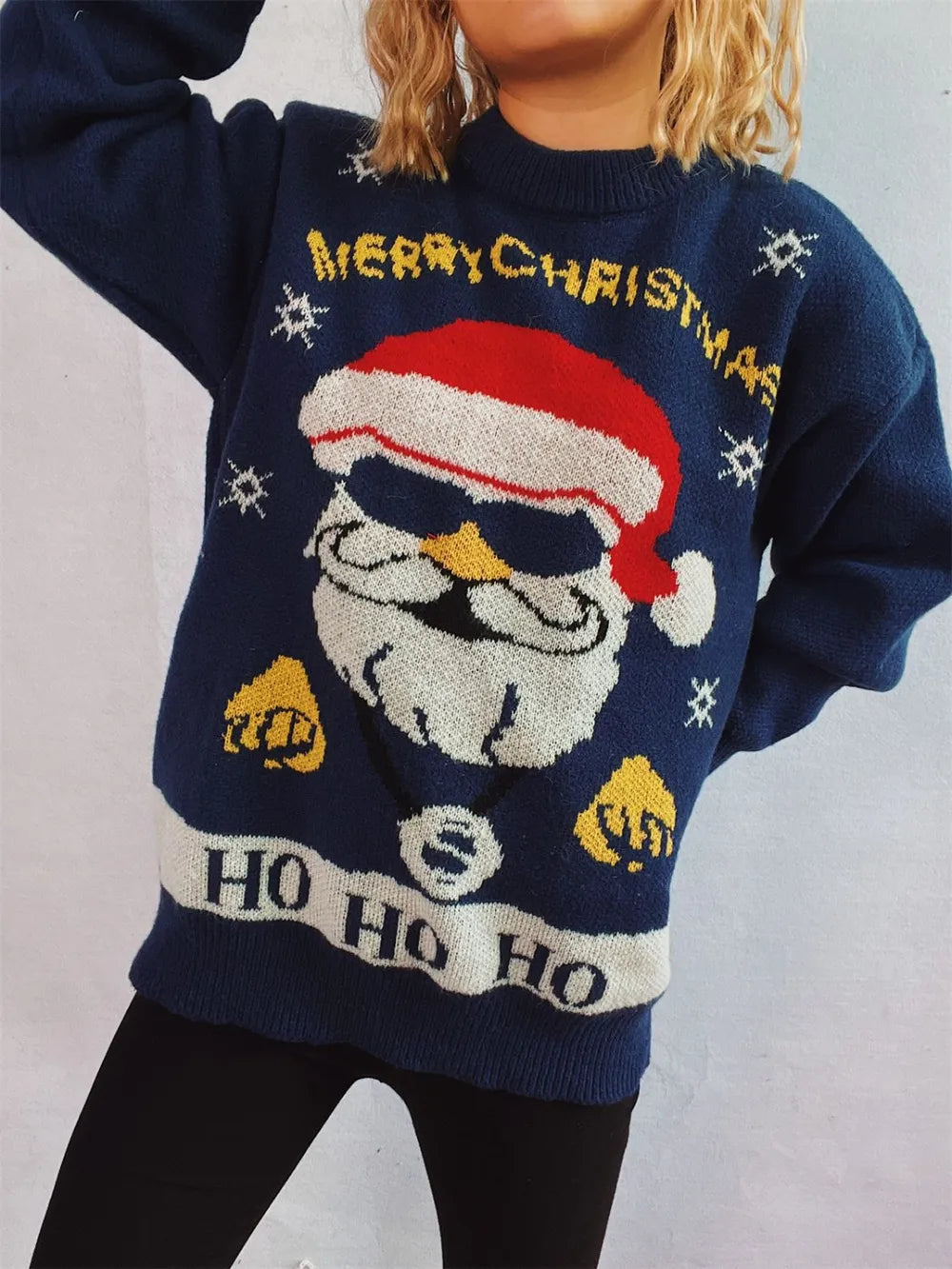 Santa Round Neck Long Sleeve Sweater - adritiX