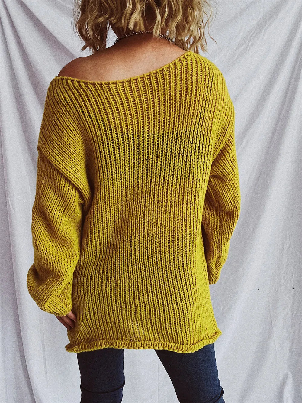 Boat Neck Dropped Shoulder Sweater - adritiX