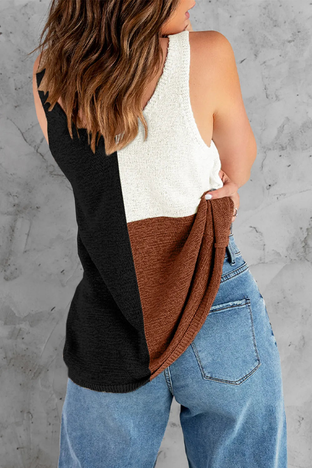 Color Block V-Neck Knit Vest - adritiX