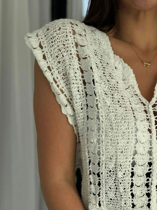 Crochet Knit V-Neck Sweater Vest - adritiX