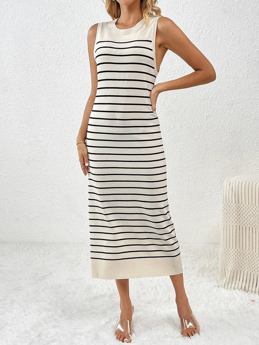 Round Neck Sleeve Midi Knit Dress - adritiX