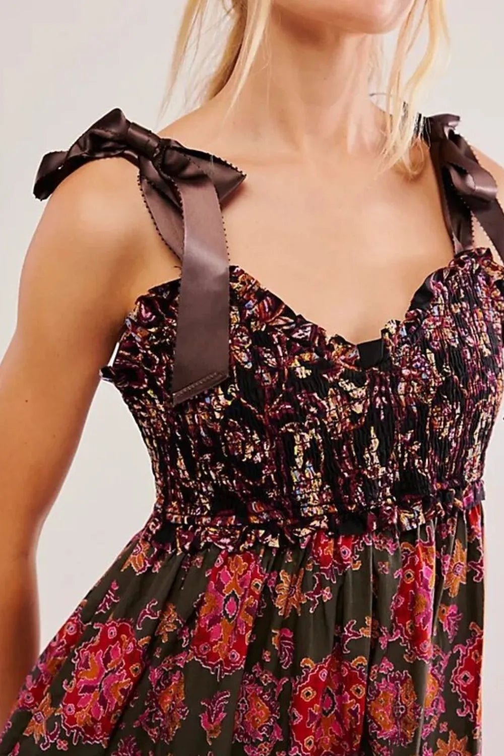 Floral Tiered Maxi Dress with Mixed Print Design - adritiX