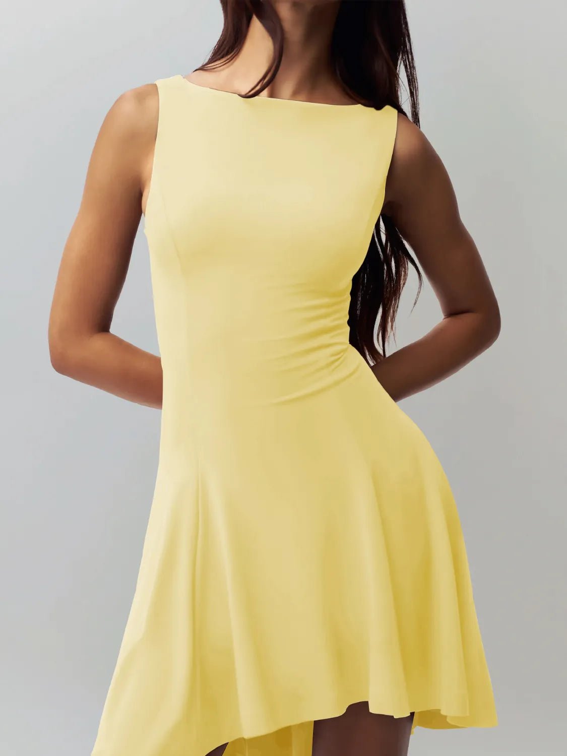 High-Low Round Neck Sleeveless Dress - adritiX