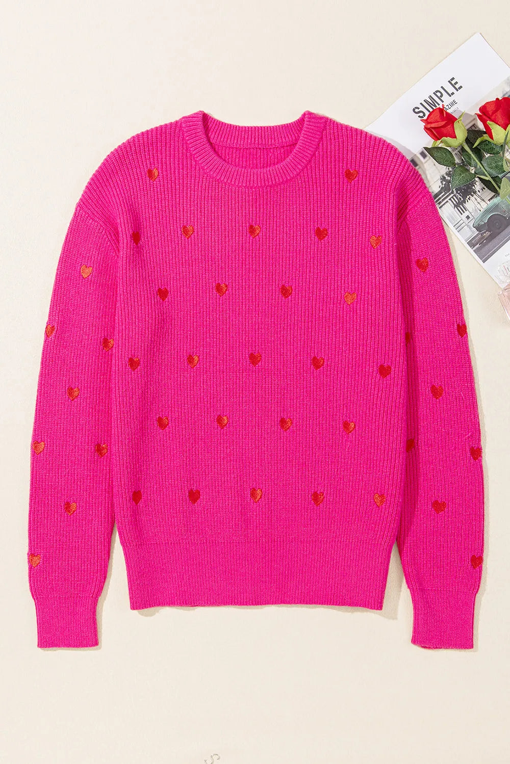 Heart Round Neck Long Sleeve Sweater - adritiX