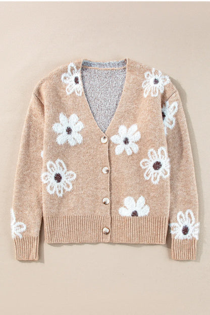 Flower Button Up Long Sleeve Cardigan - adritiX
