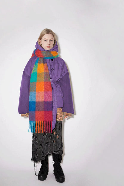 Thermal Fringe Contrast Plaid Scarf - adritiX