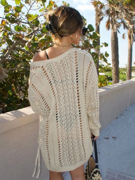 Openwork Long Sleeve Knit Cover Up - adritiX