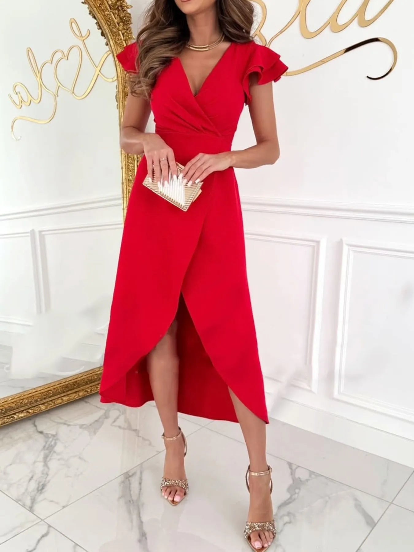 Surplice Ruffled Cap Sleeve Dress - adritiX