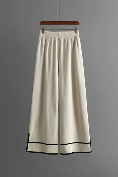Elegant High-Low Round Neck Top and Pants Sweater Set - adritiX