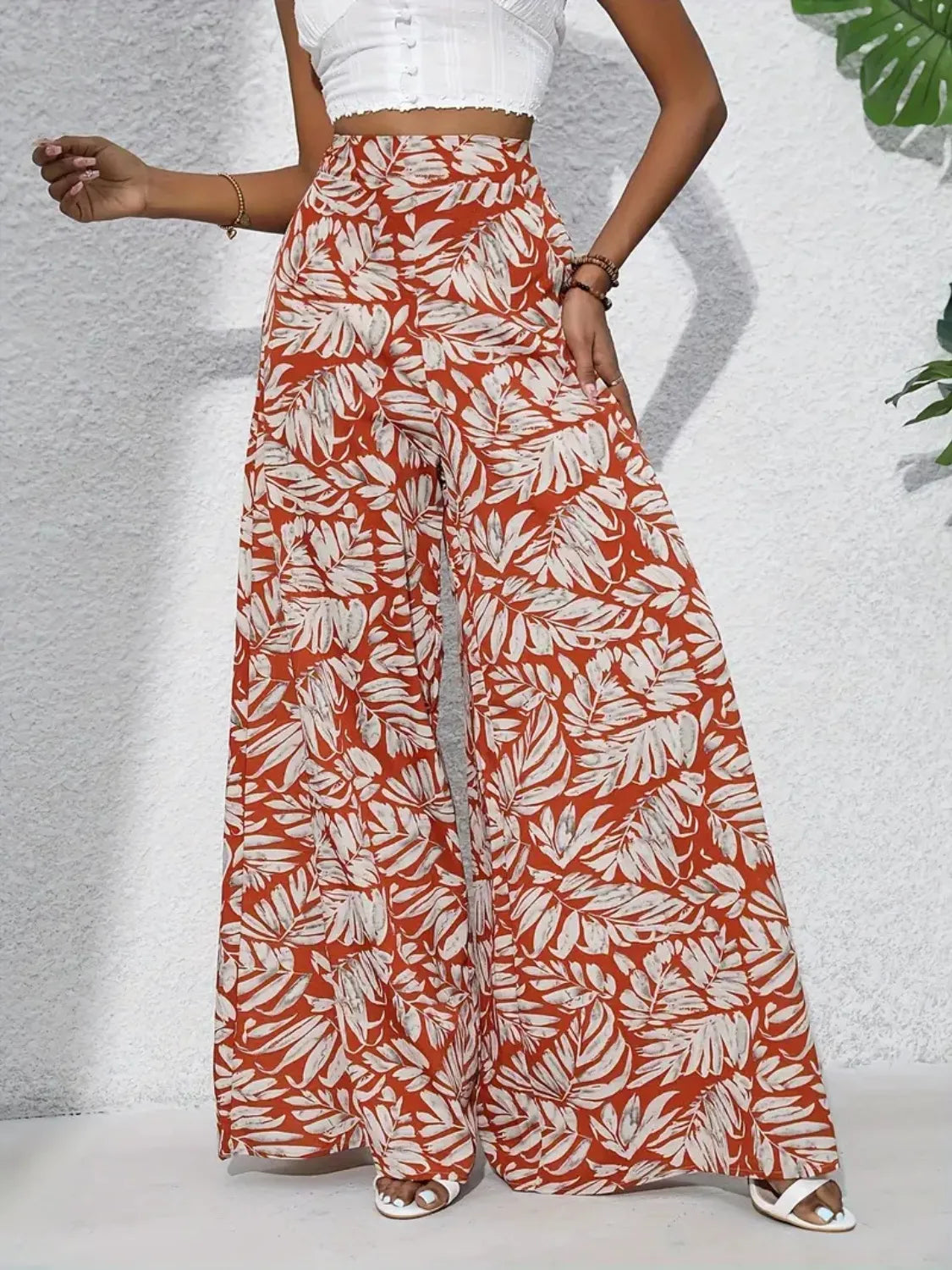 Printed High Waist Wide Leg Pants - adritiX