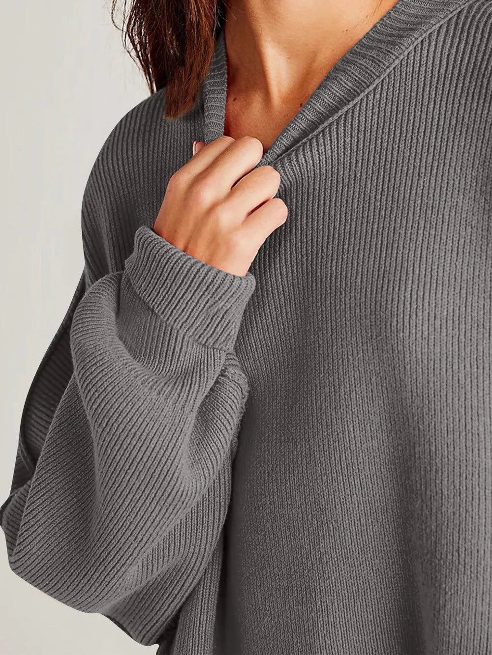 Double Take Side Slit Round Neck Long Sleeve Sweater - adritiX