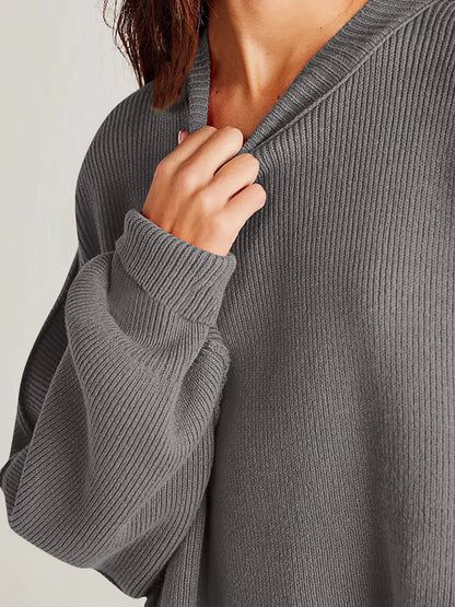 Double Take Side Slit Round Neck Long Sleeve Sweater - adritiX