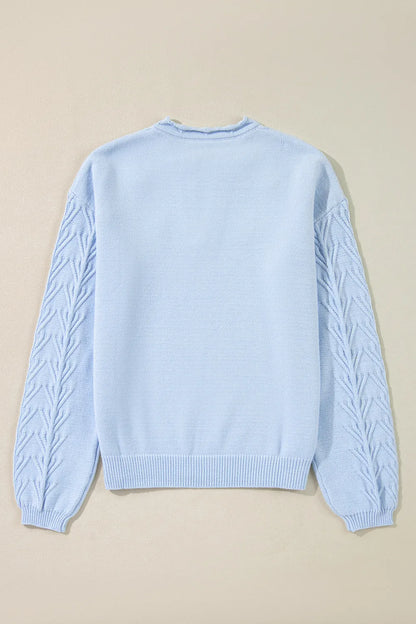 Daisy Notched Long Sleeve Sweater - adritiX
