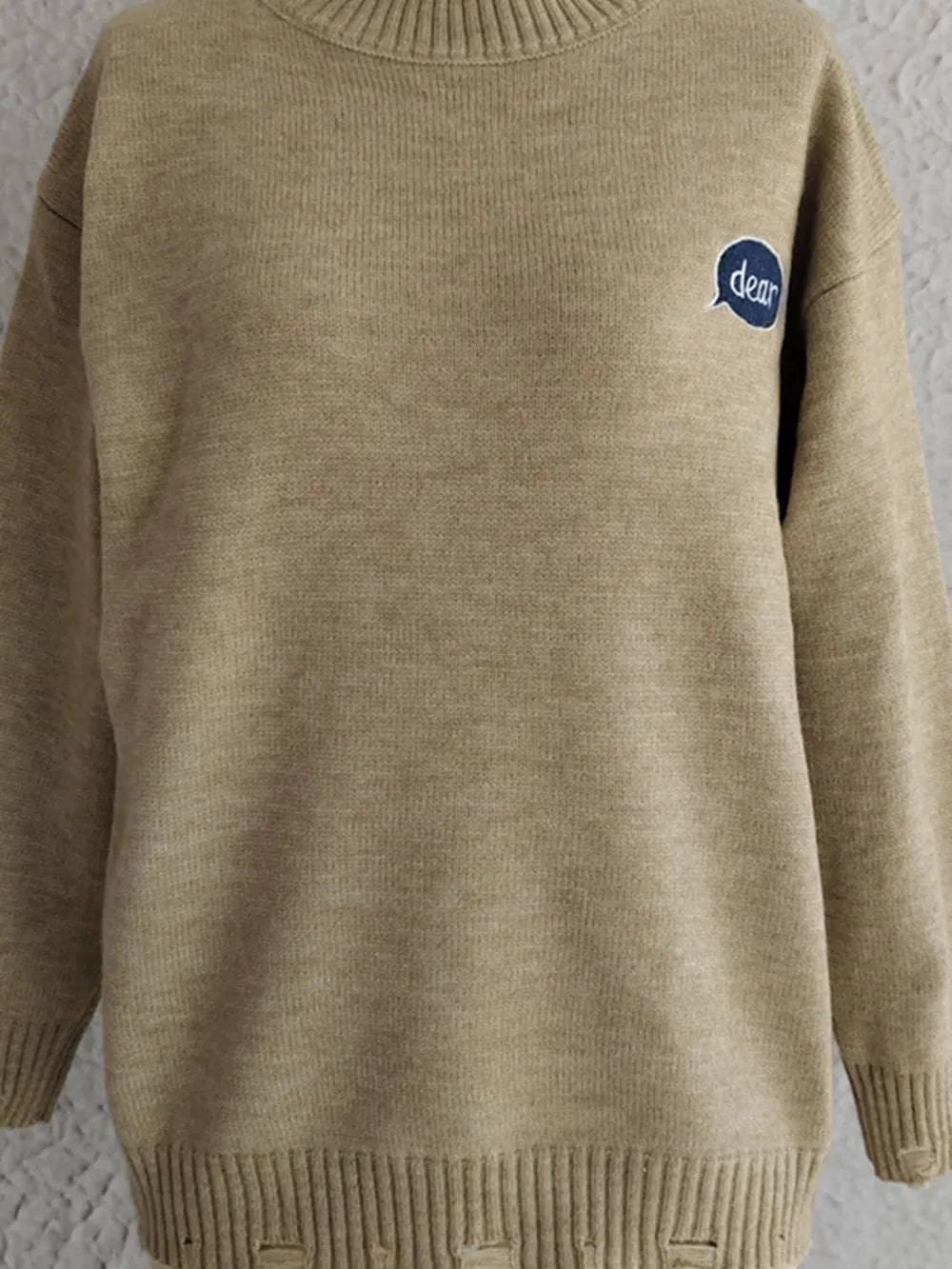 Embroidered Round Neck Dropped Shoulder Sweater - adritiX