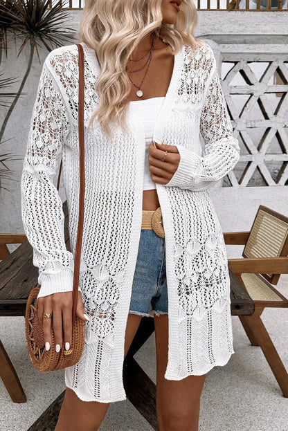 Openwork Open Front Long Sleeve Cardigan - adritiX