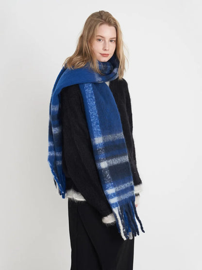 Fringe Plaid Polyester Scarf - adritiX