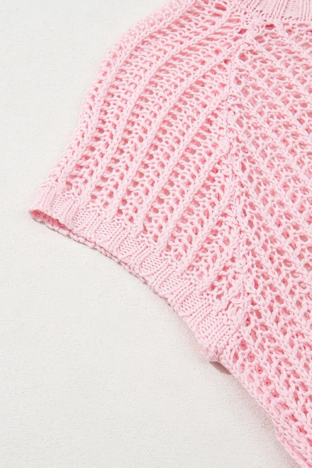 Hollow-out Crochet Side Tied Short Sleeve Knit Cover Up - adritiX