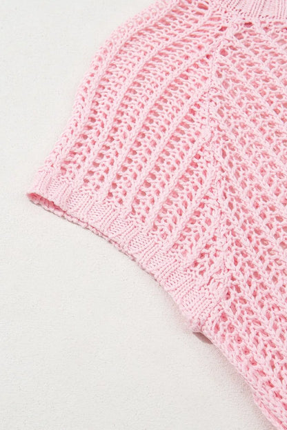 Hollow-out Crochet Side Tied Short Sleeve Knit Cover Up - adritiX