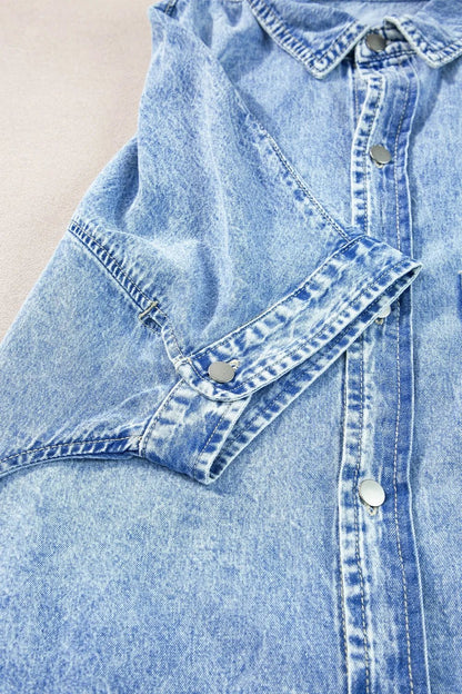 Oversized Button Down Denim Shirt Dress - adritiX