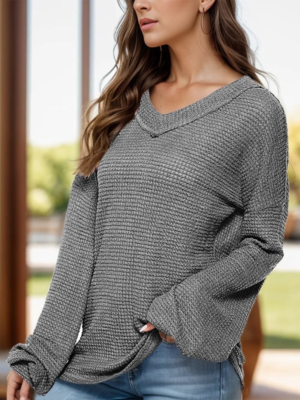Dropped Shoulder Long Sleeve Knit Top - adritiX