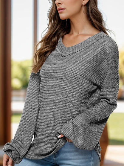 Dropped Shoulder Long Sleeve Knit Top - adritiX