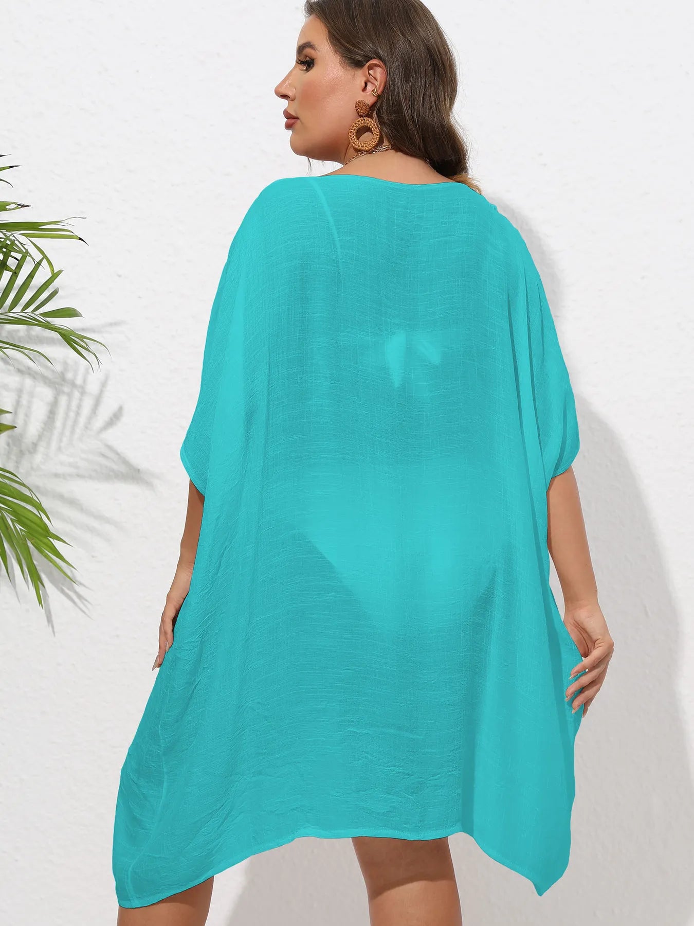 Crochet Trim V-Neck Beach Cover Up Dress - adritiX