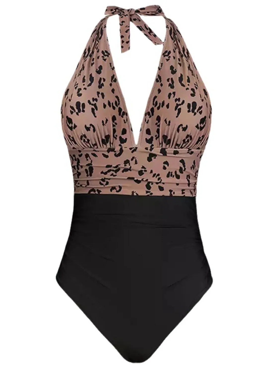 Full Size Leopard Halter Neck One-Piece Swimwear Plus Size - adritiX