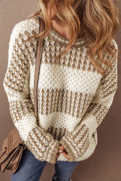 Color Block Round Neck Dropped Shoulder Sweater - adritiX