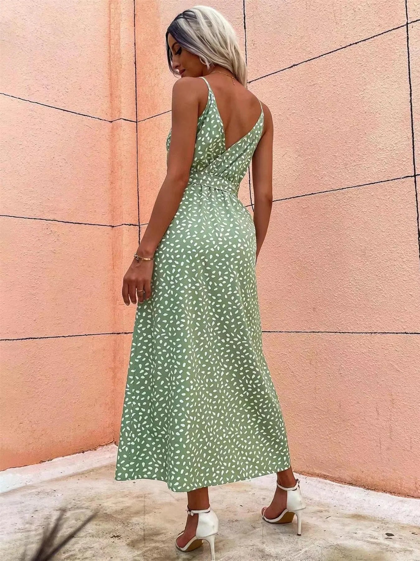 Slit Printed Surplice Midi Dress - adritiX
