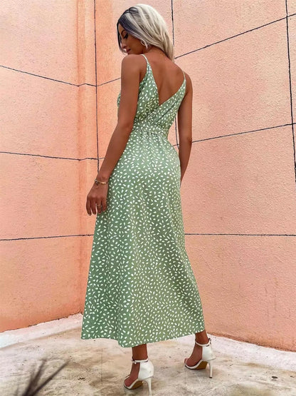 Slit Printed Surplice Midi Dress - adritiX