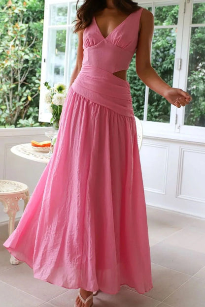 Cutout Back V-Neck Dress - adritiX