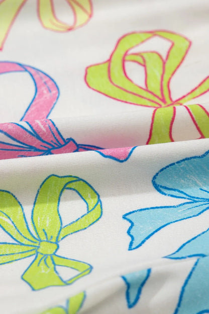 Cheerful Bow Print Elastic Pull On Casual Shorts - adritiX