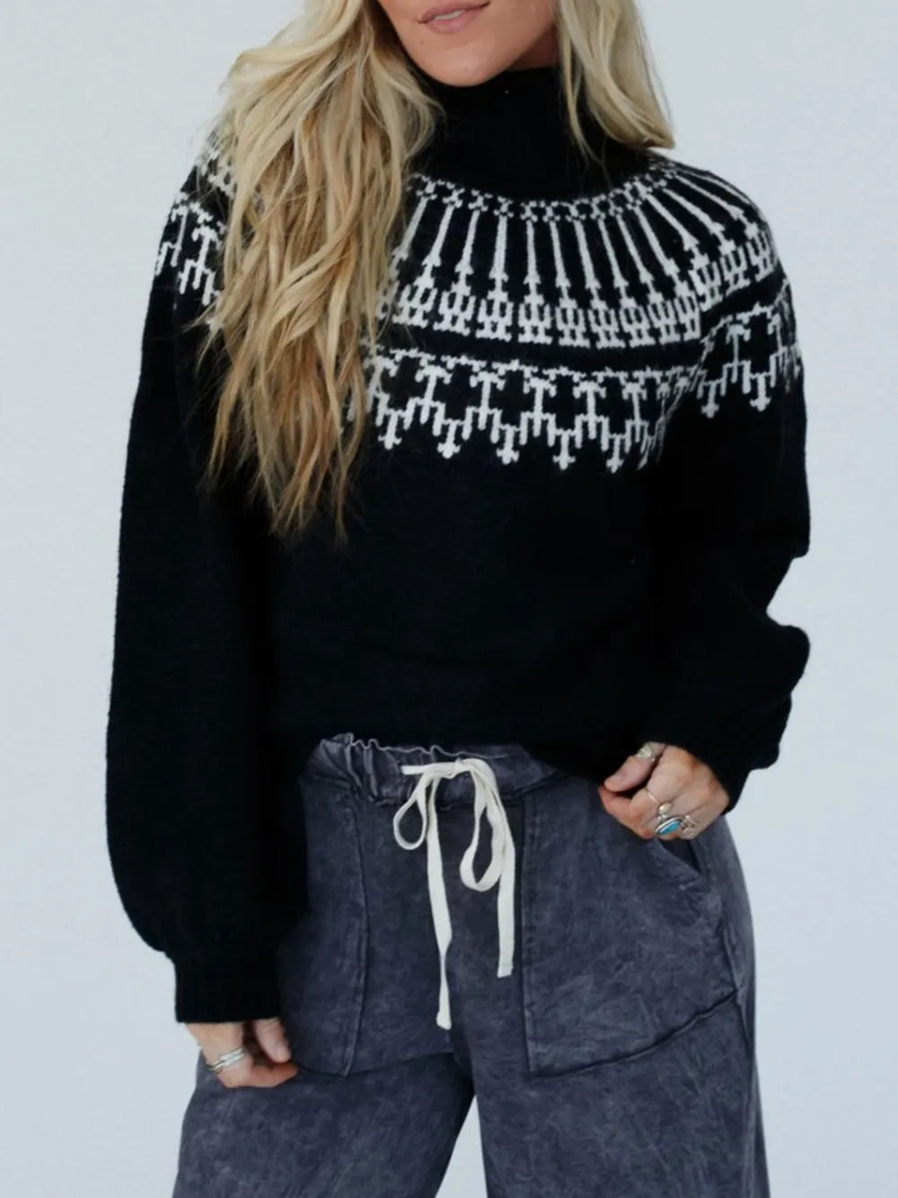 Contrast Turtleneck Long Sleeve Sweater - adritiX