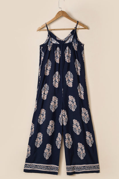 Elegant Printed V-Neck Sleeveless Jumpsuit - adritiX