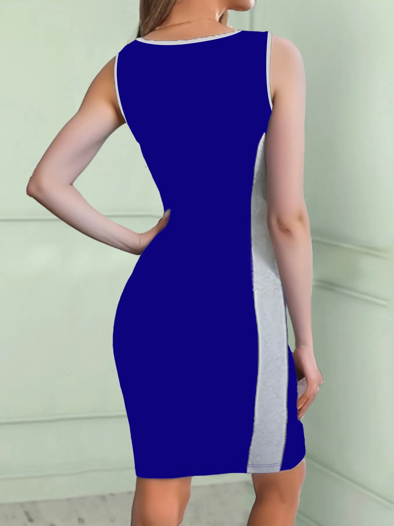 V-Neck Colorblock Sleeveless Bodycon Dress - adritiX