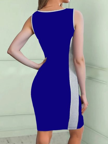 V-Neck Colorblock Sleeveless Bodycon Dress - adritiX