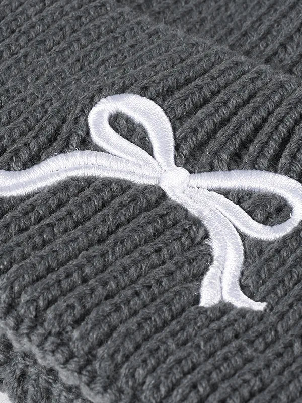 Embroidered Bow Knit Hat - adritiX